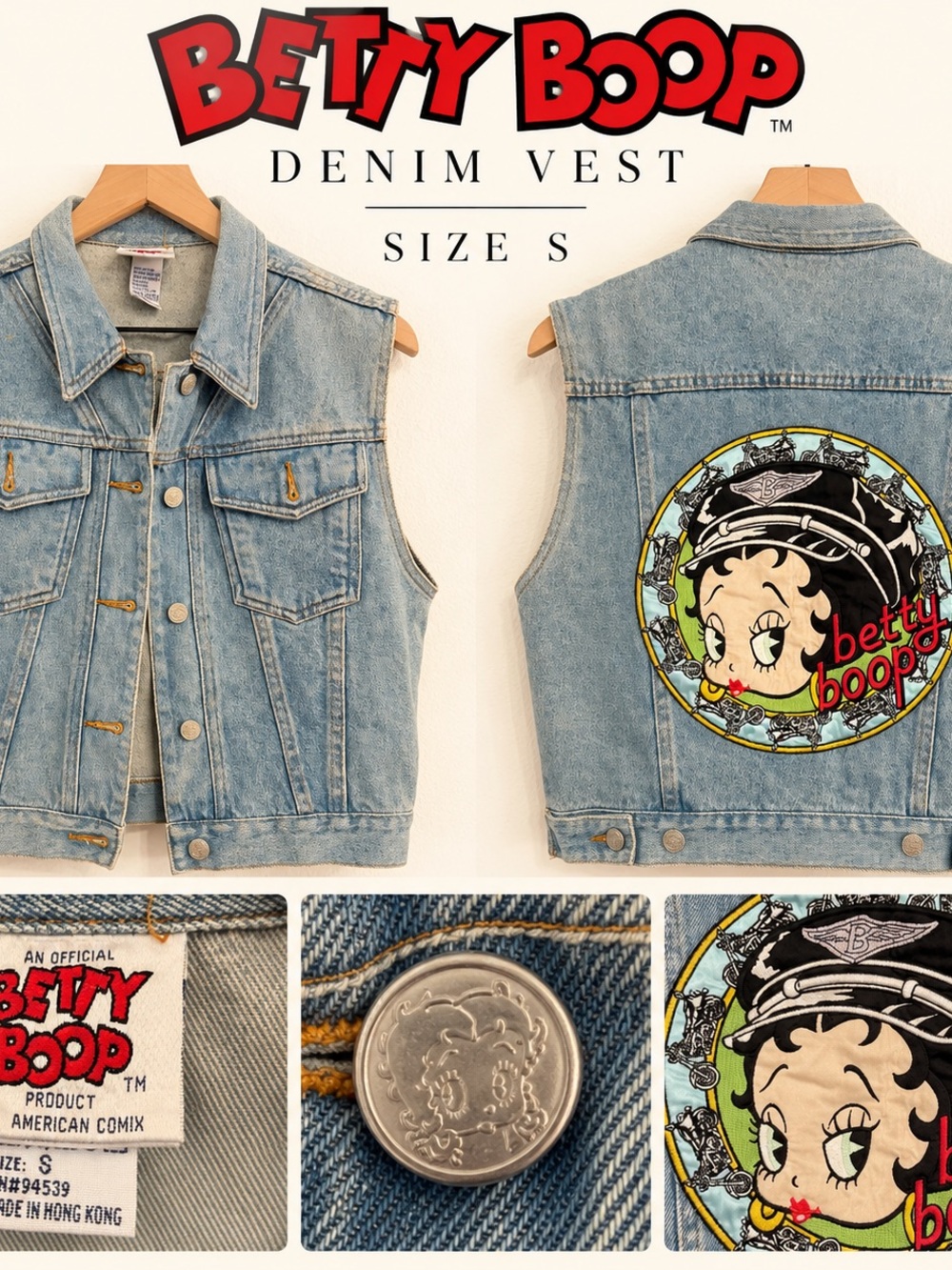Betty Boop Light Blue Denim Vest with Graphic Back Patch